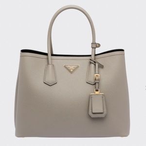 PRADA Medium Saffiano Leather Double Bag in Clay Black